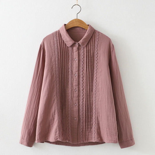 Women’s Double Layered Cotton Shirt with Pleats and Lace Work