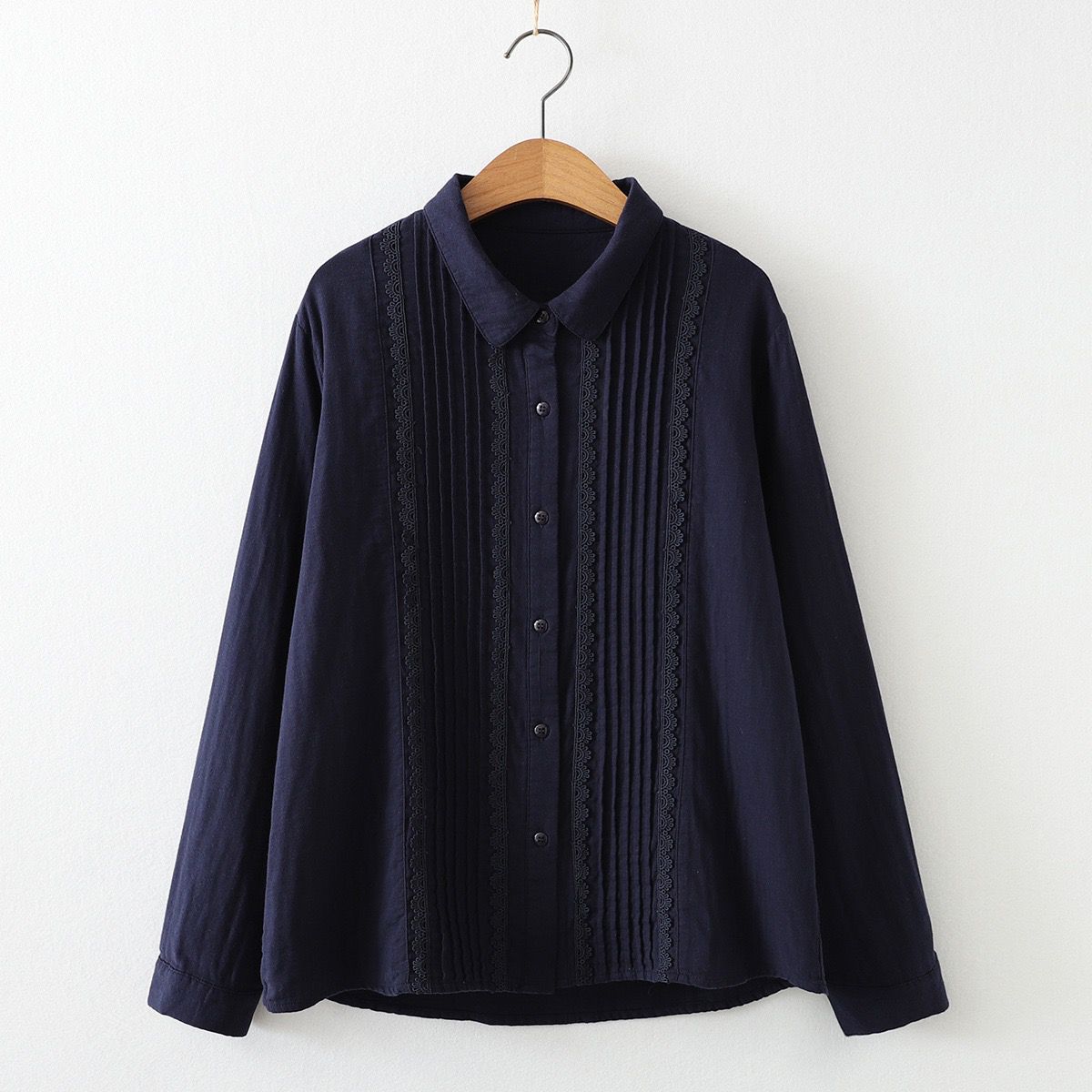 Women’s Double Layered Cotton Shirt with Pleats and Lace Work