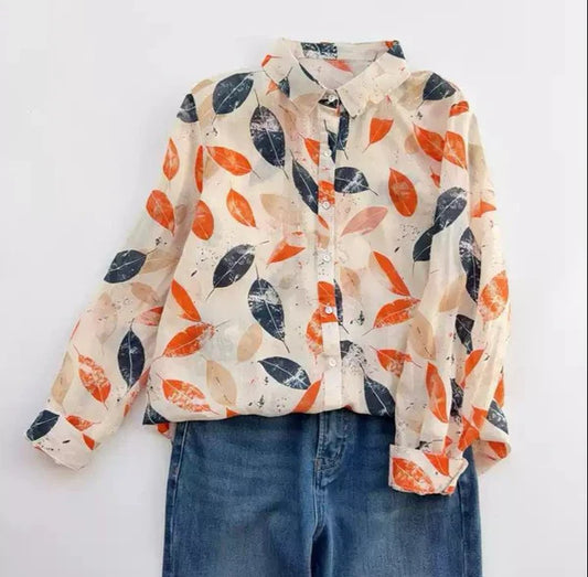Women’s Leaf Print Pure Cotton Full Sleeve Shirt
