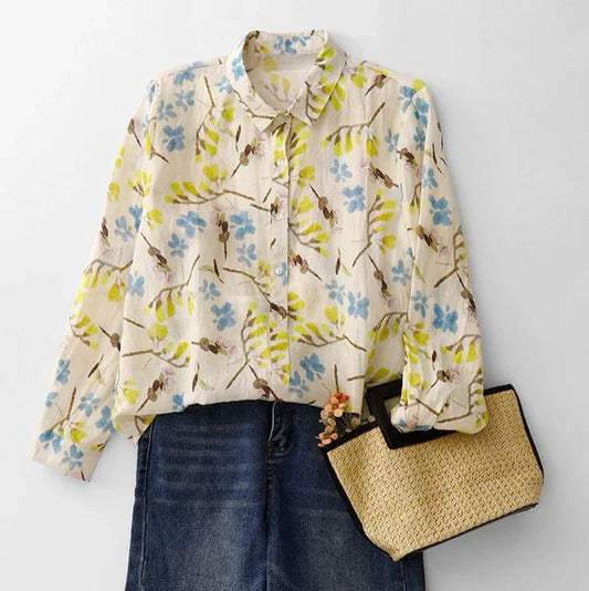 Women’s Lightweight Leaf Print Pure Cotton Shirt