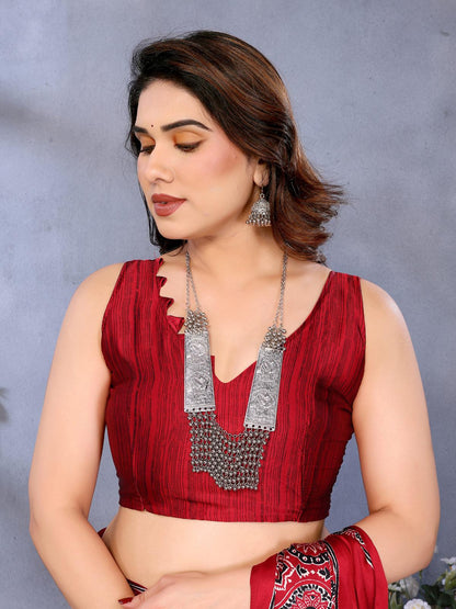 Red Bandhani Print Silk Saree with Patola Pallu Design