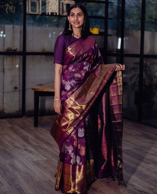 Purple Kanjivaram Silk Saree with Rich Zari Border