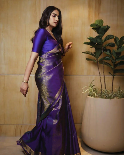 Royal Purple Banarasi Silk Saree with Antique Gold Weave