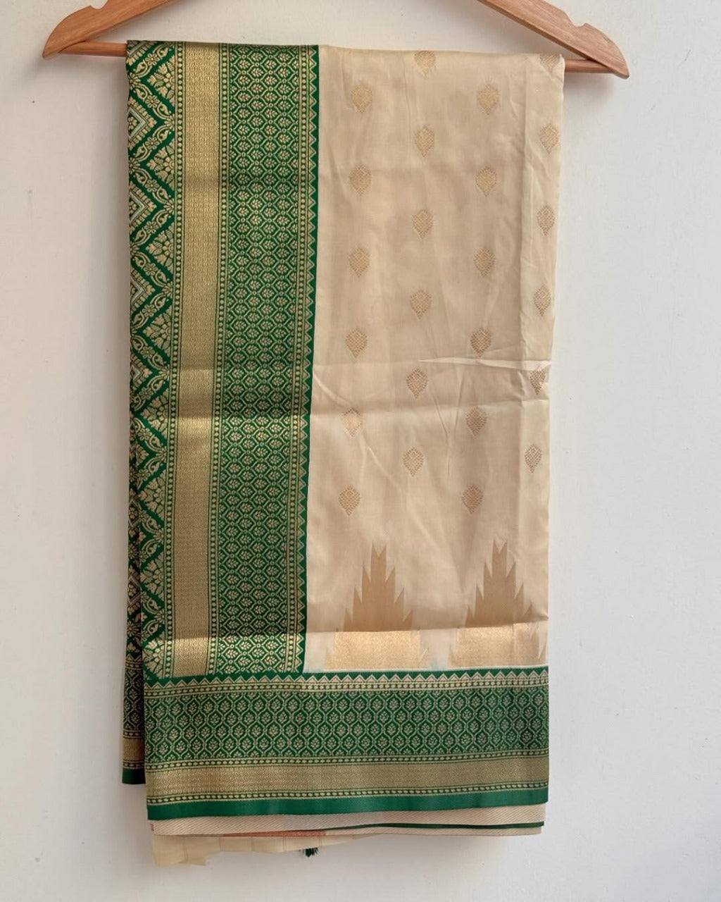 Banarasi Silk Saree with Emerald Green Border