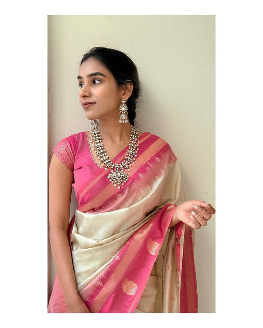 Silk Saree with Rani Pink Zari Border