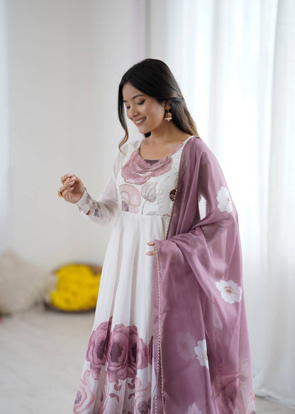 Onion Pink Anarkali Suit Set with Soft Organza Fabric, Gota Patti Dupatta and Pant