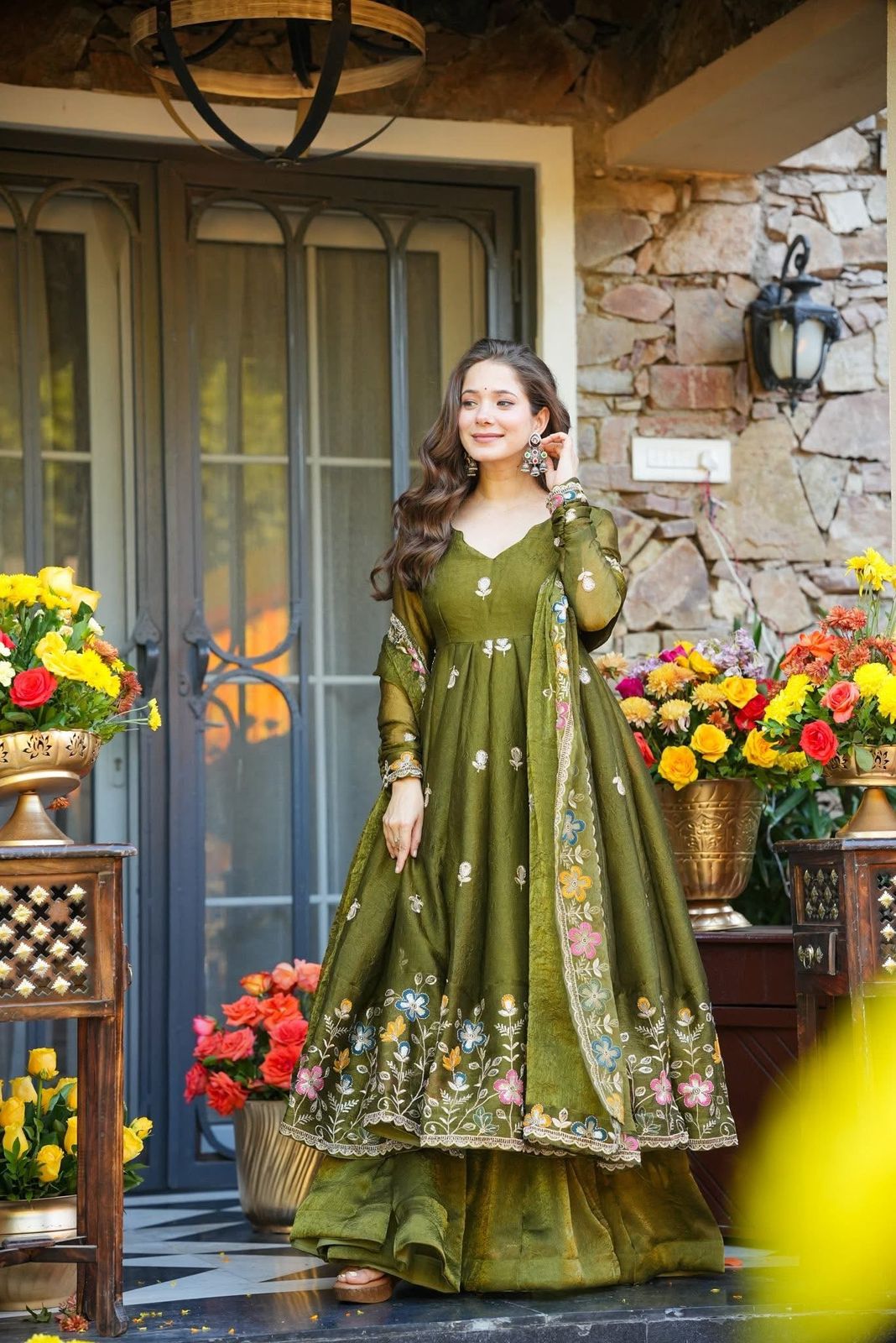 Floral Anarkali Suit Set – Premium Festive Wear (Top + Plazo + Dupatta)
