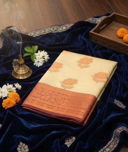 Anjali South Cotton Saree with Woven Border and Matching Blouse