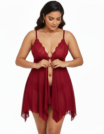 Scarlet Front-Open Lace Babydoll Lingerie