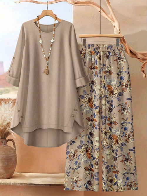 Elegant Botanical Print 2-Piece Women’s Co-Ord Set