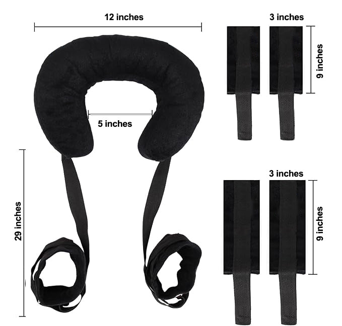 BDSM Sex Bondage Restraints Neck Support Sex Pillow | Thigh Restraint Sling Ankle Wrist Cuff Adjustable Straps Adult Sex aid for Couples Position Support | Black Colour