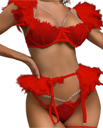 Angel Gone Wild Feather & Chain Lace Lingerie