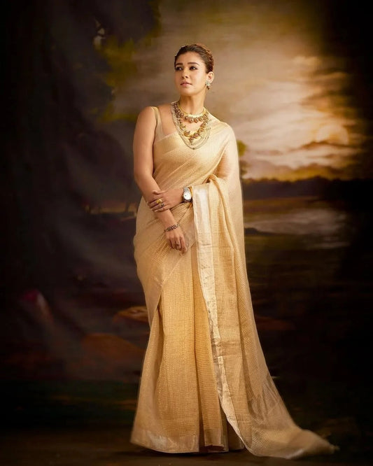 Beige Tissue Silk Saree with Jacquard Weaving