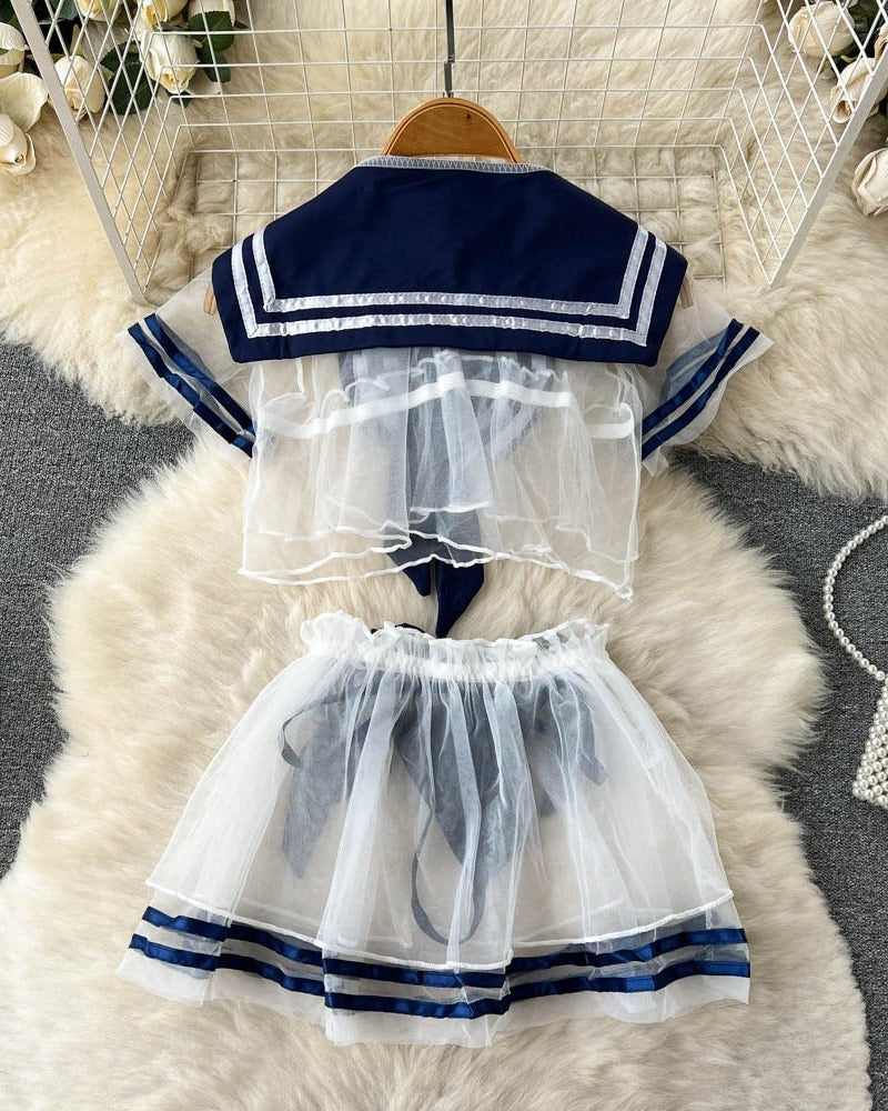 Sailor Playful Mesh Three Piece Lingerie