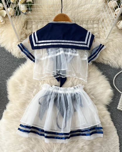 Sailor Playful Mesh Three Piece Lingerie