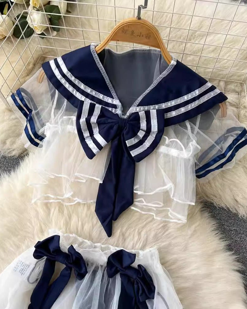 Sailor Playful Mesh Three Piece Lingerie