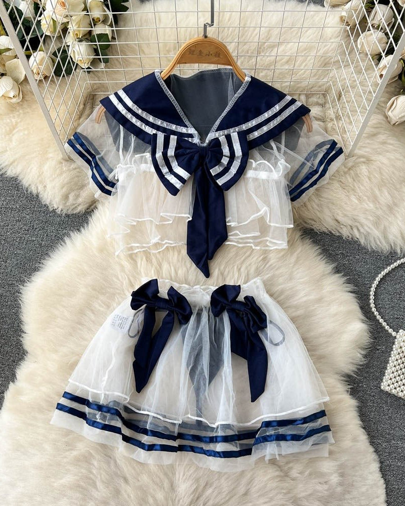 Sailor Playful Mesh Three Piece Lingerie