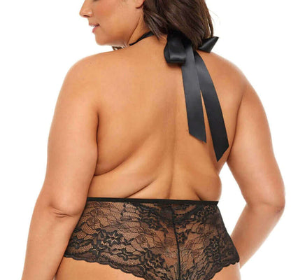 Plus Size Floral Lace Mesh Bodysuit
