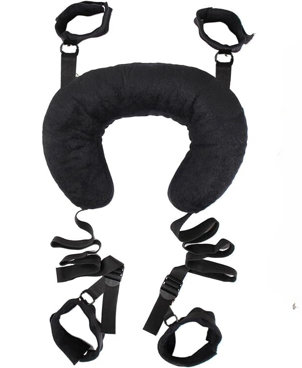 BDSM Sex Bondage Restraints Neck Support Sex Pillow | Thigh Restraint Sling Ankle Wrist Cuff Adjustable Straps Adult Sex aid for Couples Position Support | Black Colour