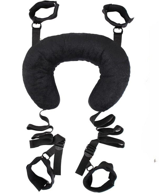 BDSM Sex Bondage Restraints Neck Support Sex Pillow | Thigh Restraint Sling Ankle Wrist Cuff Adjustable Straps Adult Sex aid for Couples Position Support | Black Colour