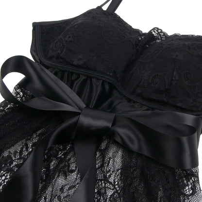Black Eyelash Lace Transparent Babydoll Sexy Lingerie