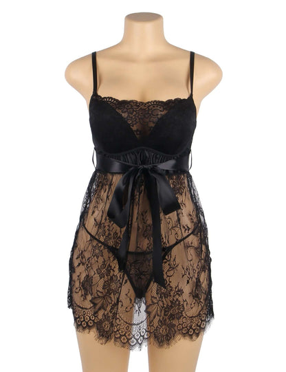 Black Eyelash Lace Transparent Babydoll Sexy Lingerie
