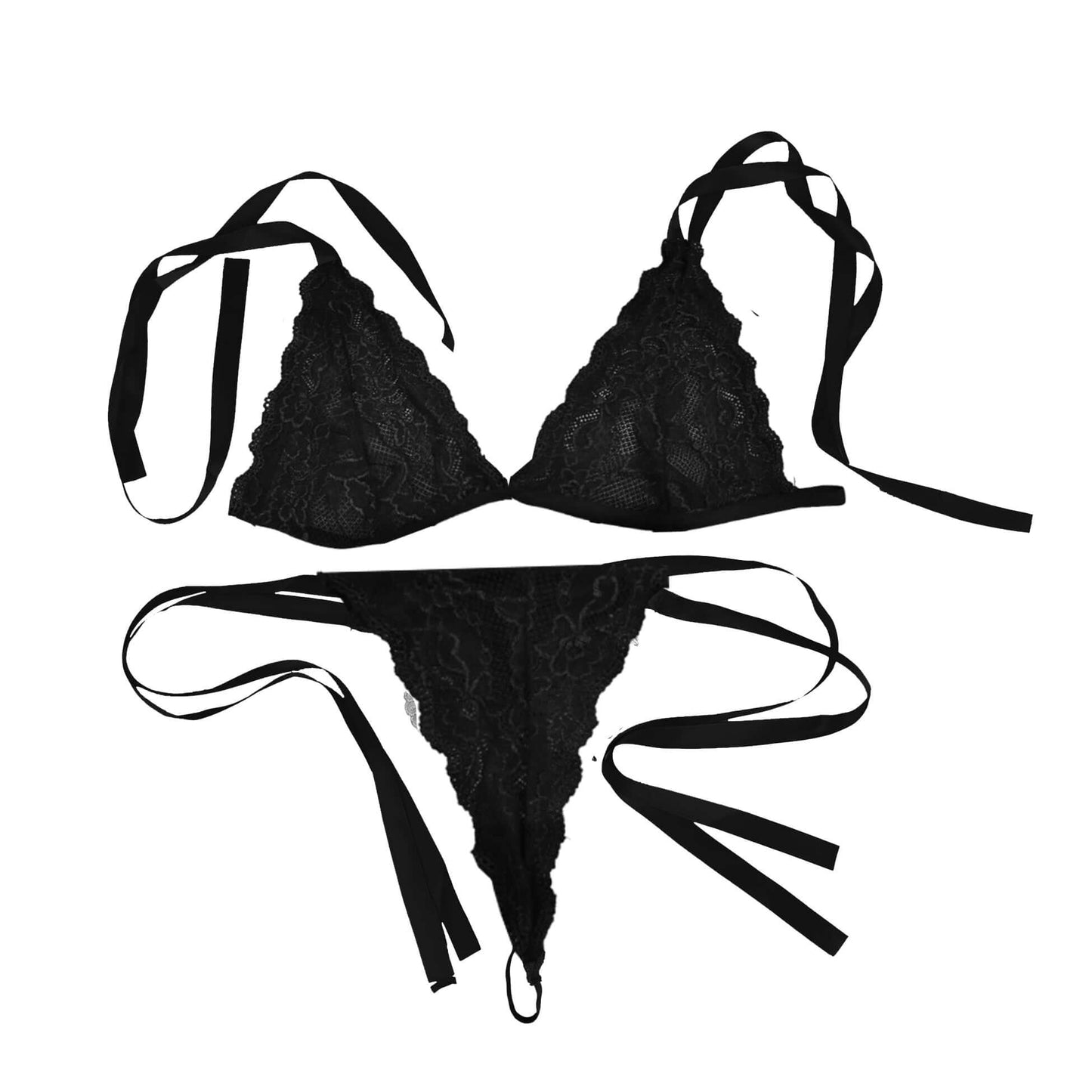 Black Floral Lace Plus Size Transparent Bra Panty Set