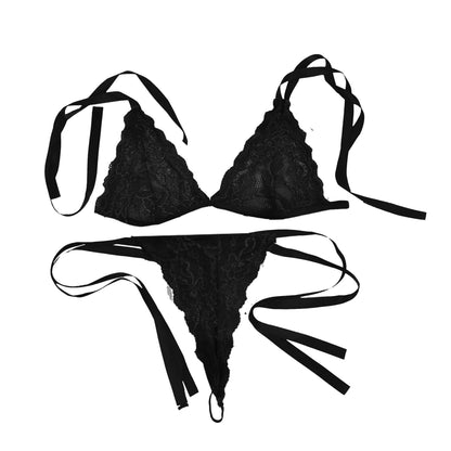 Black Floral Lace Plus Size Transparent Bra Panty Set