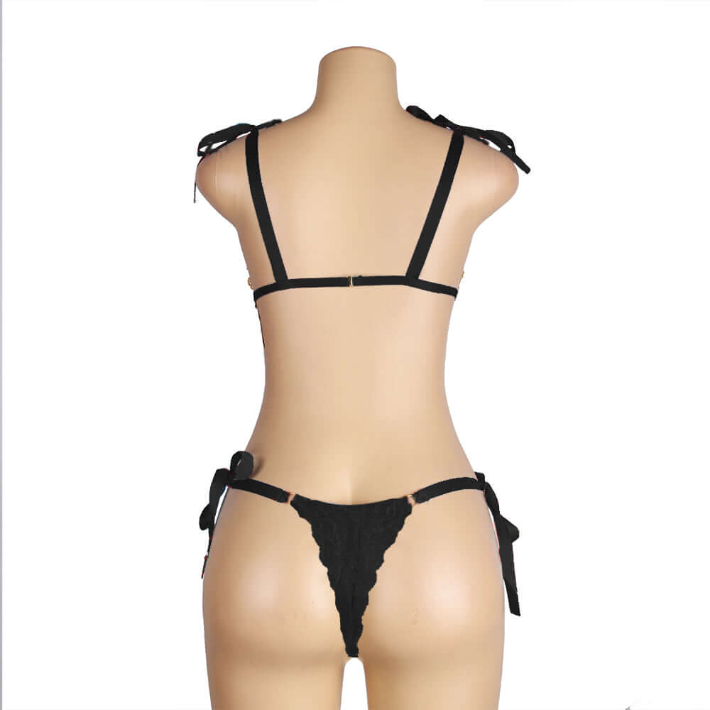 Black Floral Lace Plus Size Transparent Bra Panty Set