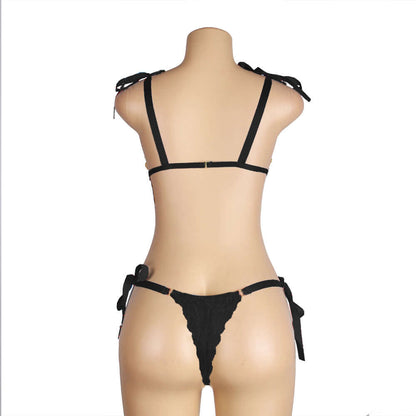 Black Floral Lace Plus Size Transparent Bra Panty Set