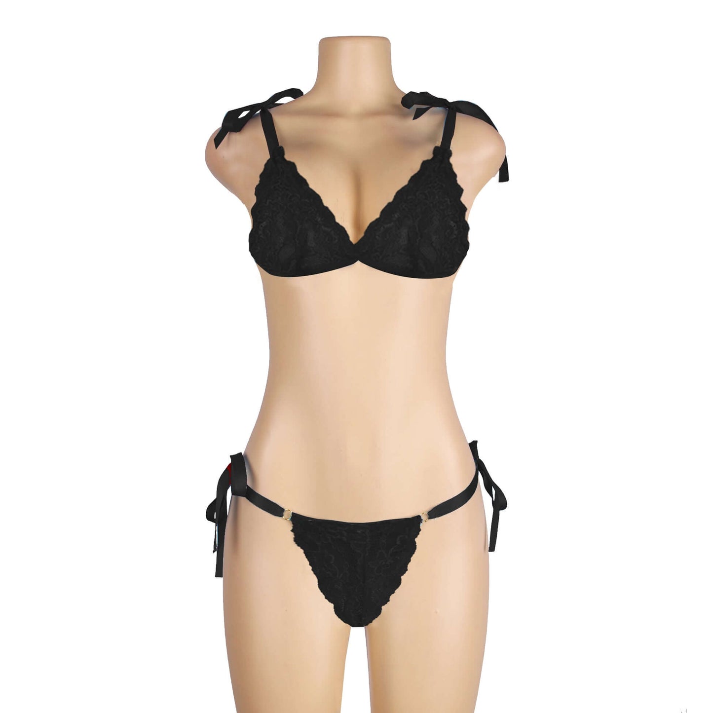 Black Floral Lace Plus Size Transparent Bra Panty Set