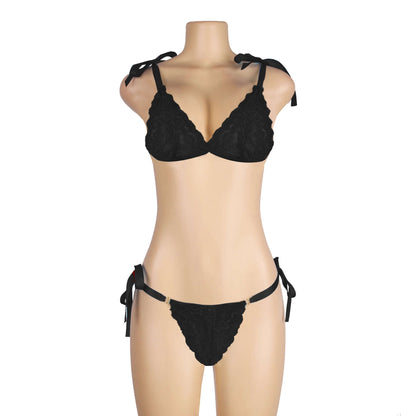 Black Floral Lace Plus Size Transparent Bra Panty Set