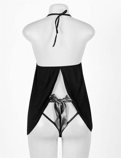 Black Halter Babydoll With cute Bowknot