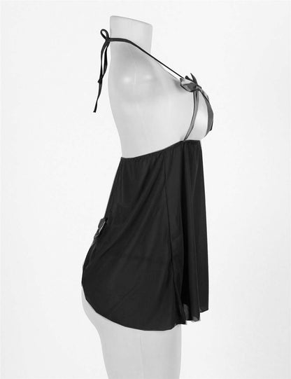 Black Halter Babydoll With cute Bowknot