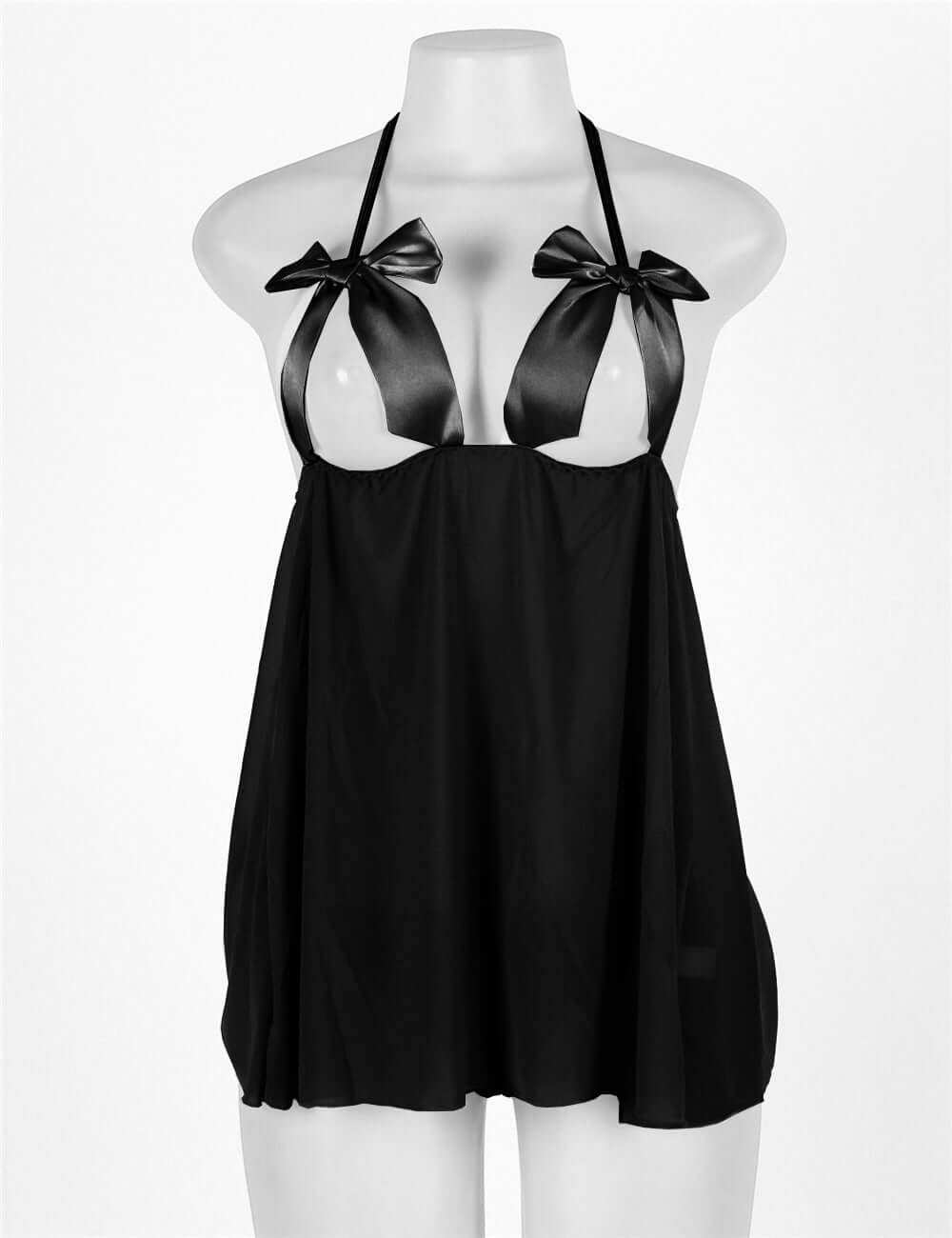 Black Halter Babydoll With cute Bowknot