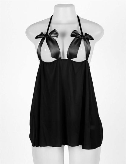 Black Halter Babydoll With cute Bowknot