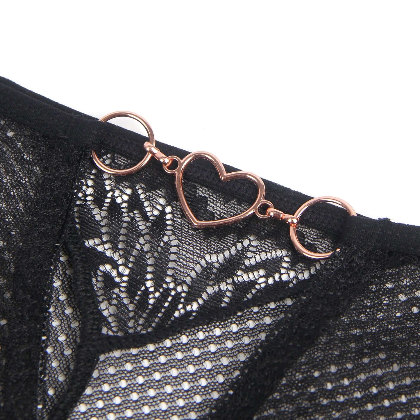 Black Metal Heart Lace Hollow-Out Transparent Panty