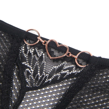 Black Metal Heart Lace Hollow-Out Transparent Panty