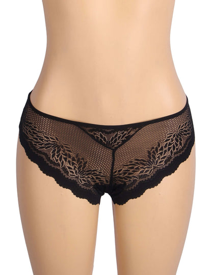 Black Metal Heart Lace Hollow-Out Transparent Panty
