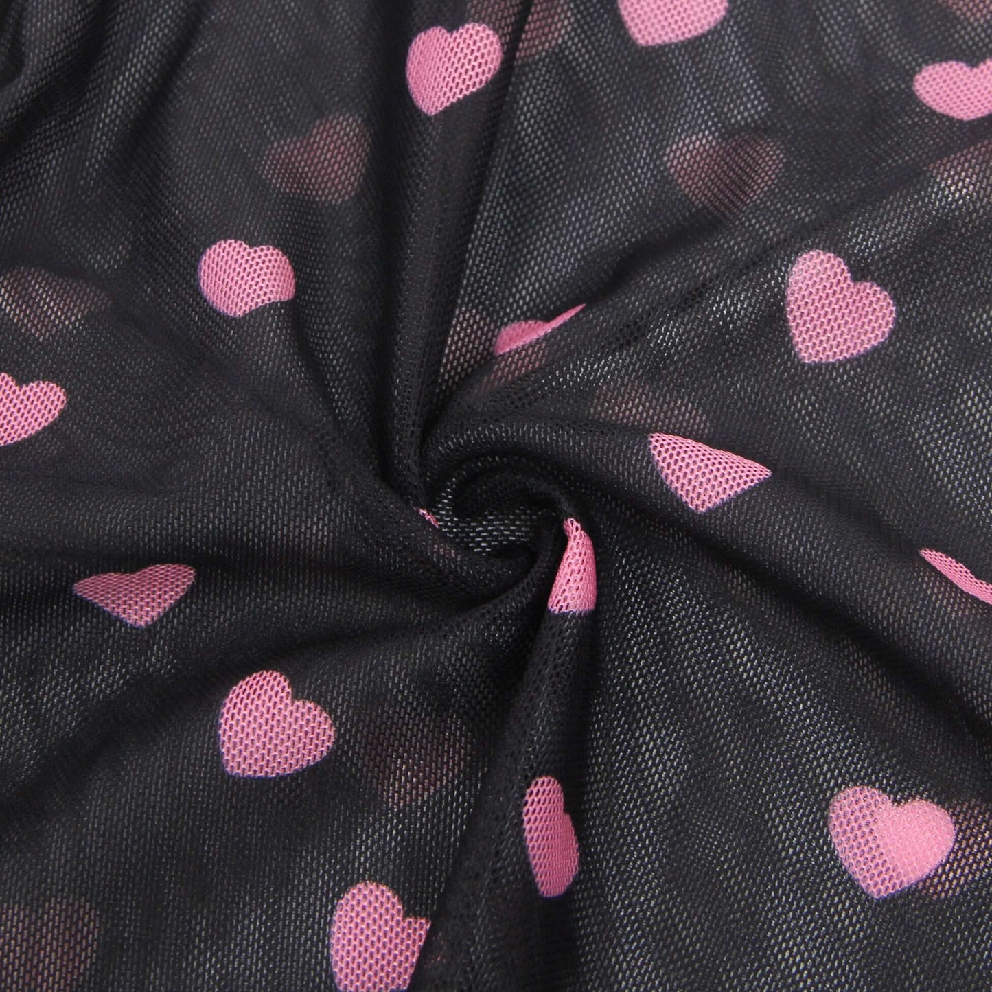 Black Heart Printed Lace Mesh Push-Up Babydoll Dress