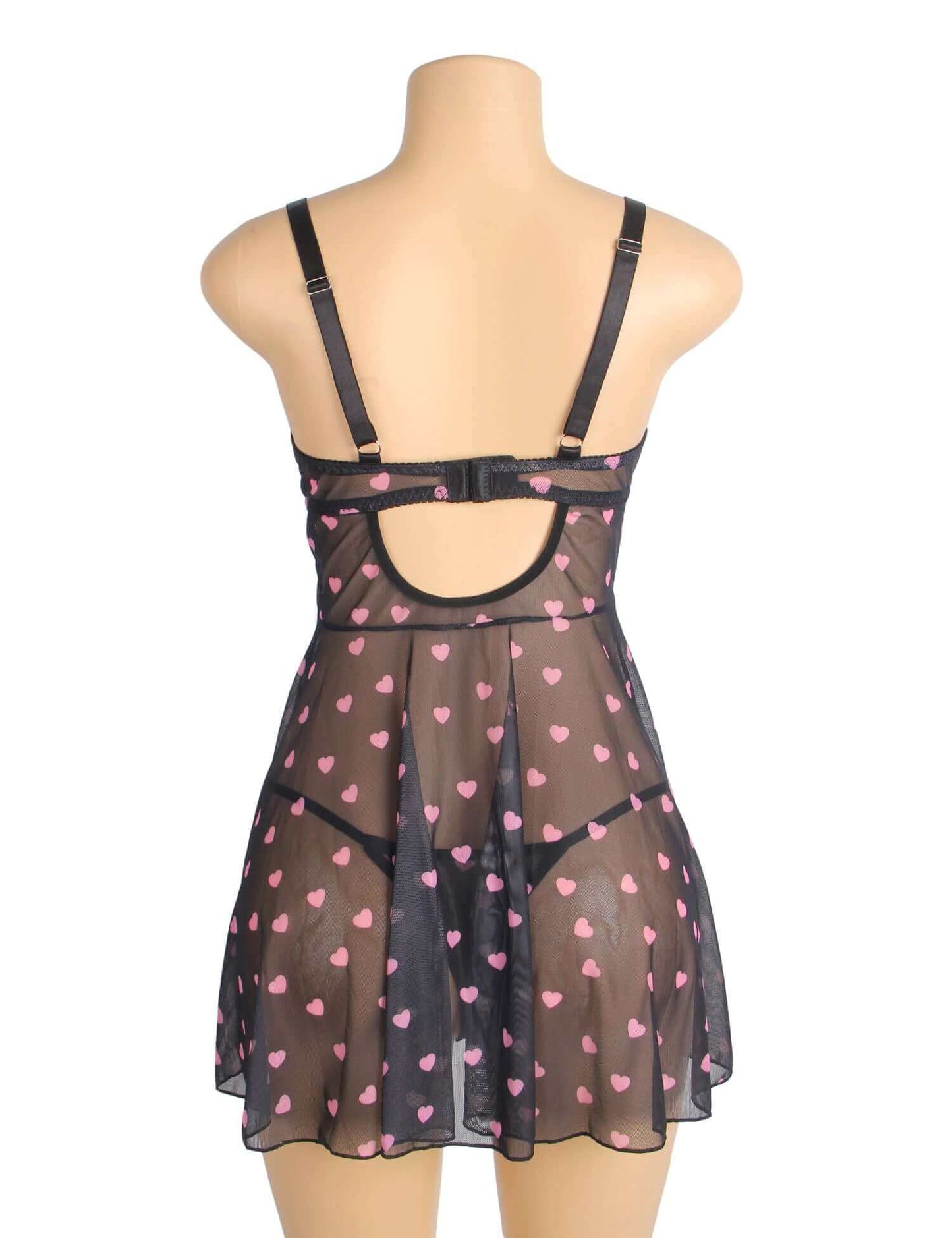 Black Heart Printed Lace Mesh Babydoll Dress