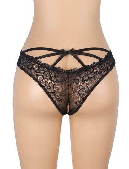Black Lace Cross-Strap Women’s Sheer Panty