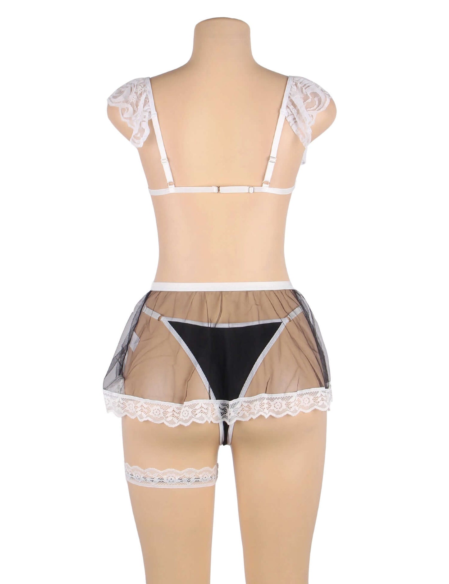 Black Lace Transparent French Maid Role Play Costume