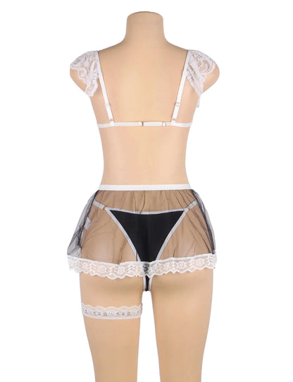 Black Lace Transparent French Maid Role Play Costume