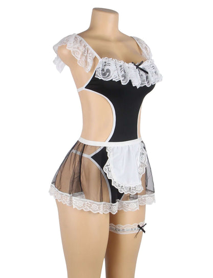 Black Lace Transparent French Maid Role Play Costume