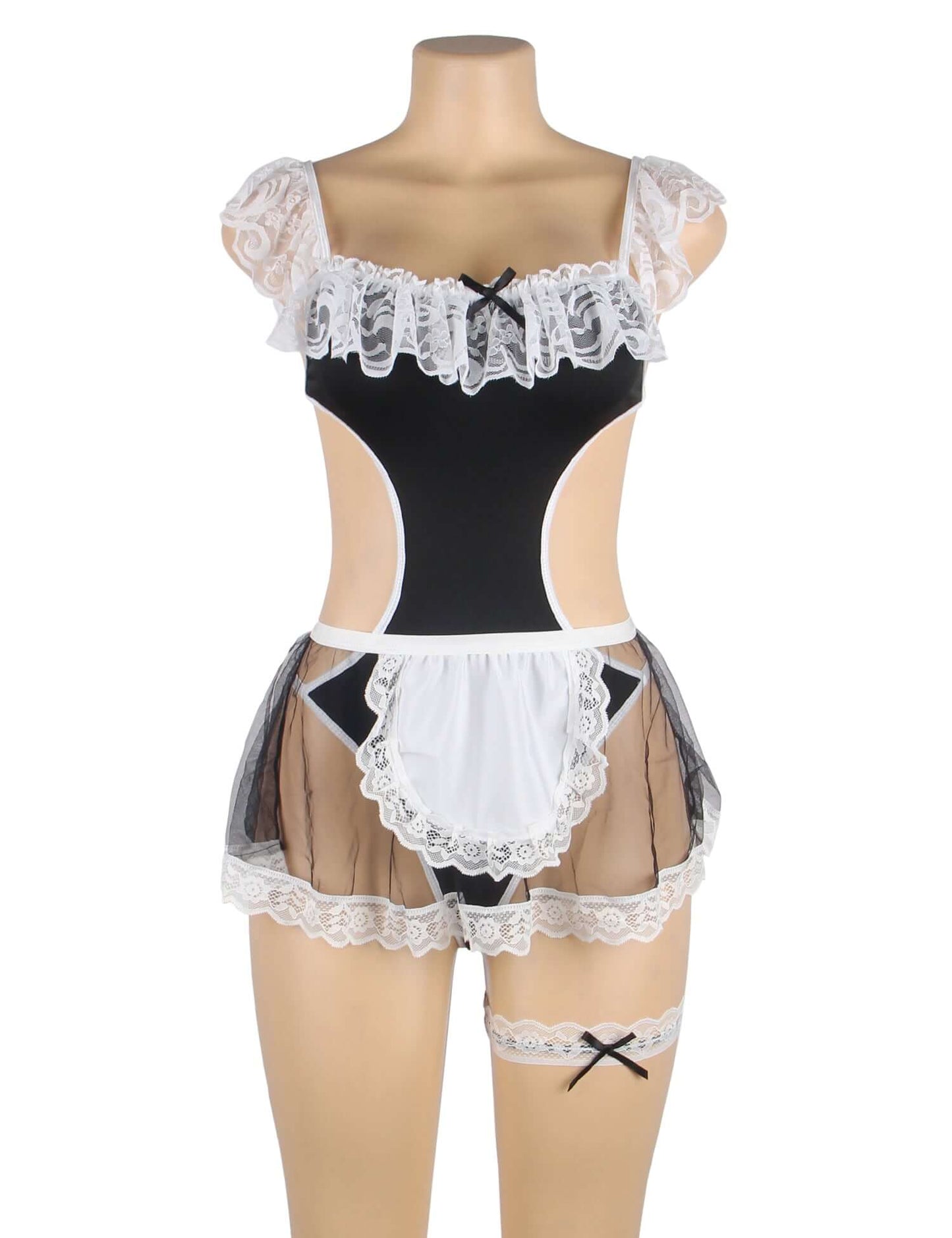 Black Lace Transparent French Maid Role Play Costume