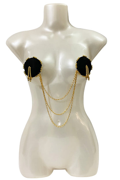 Black Nipple cover with golden beads and chain