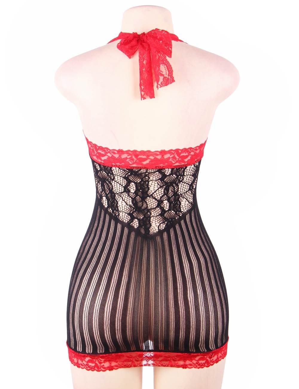Crochet Mesh Hollow-out Black and Red Stitching Mini Chemise Dress