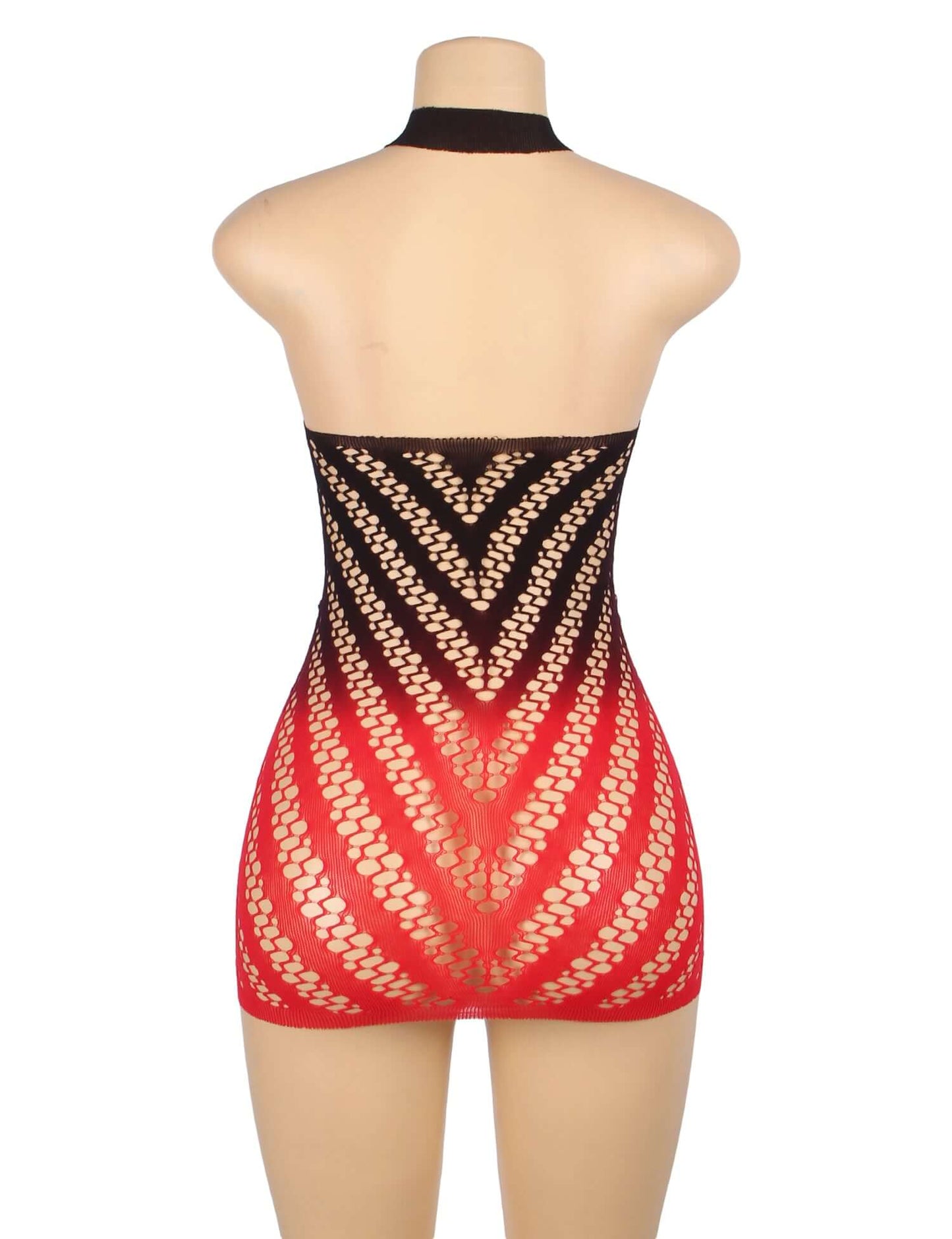 Black And Red Gradient Stretchy Transparent Fishnet Bodystocking