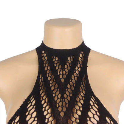 Black And Red Gradient Stretchy Transparent Fishnet Bodystocking